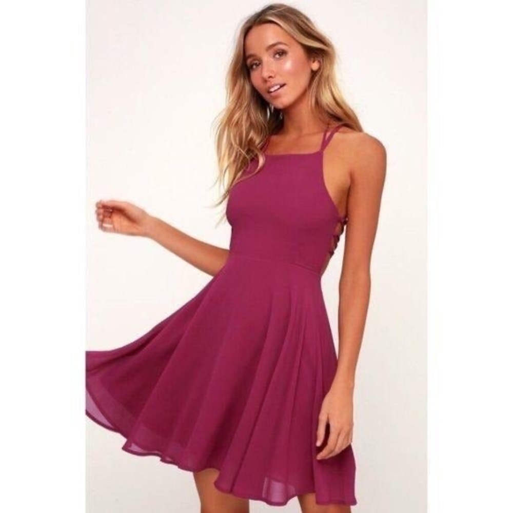 Lulus Magenta Good Deeds Lace Up Dress